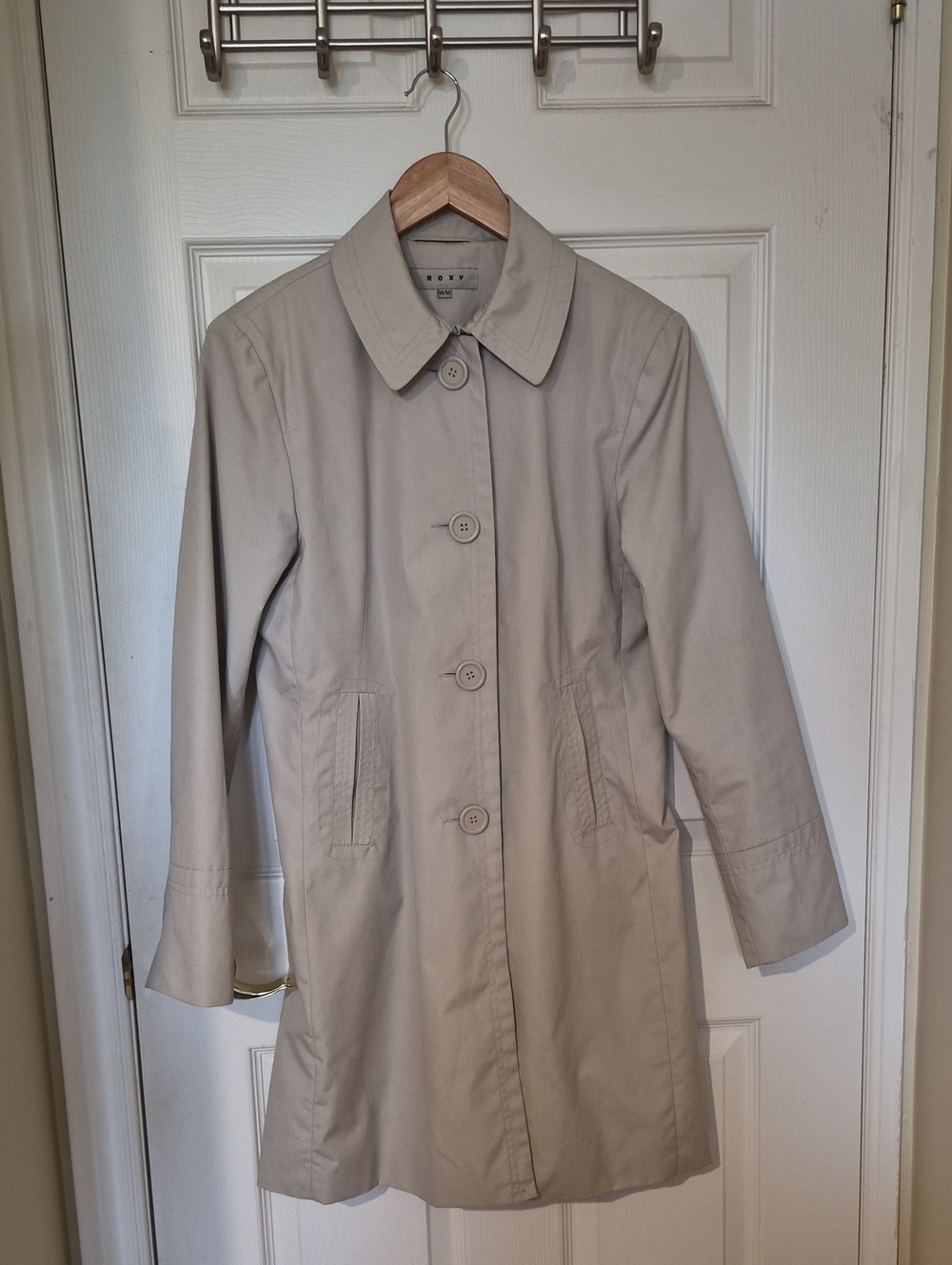 Vintage Roxy Tan Khaki Single-Breasted Trench Coat Jacket -Size M